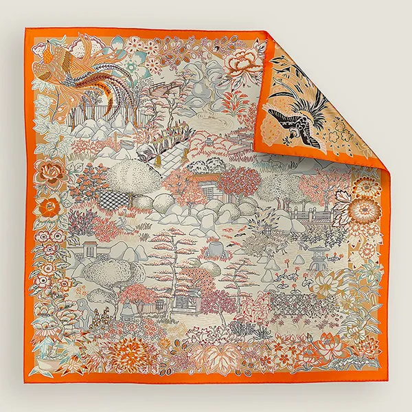 Khăn Lụa Nữ Hermès Mille Feuilles De Soie Double Face Scarf 90x90cm Màu Cam - Thời trang - Vua Hàng Hiệu