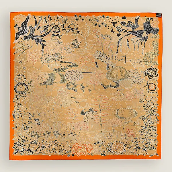Khăn Lụa Nữ Hermès Mille Feuilles De Soie Double Face Scarf 90x90cm Màu Cam - Thời trang - Vua Hàng Hiệu