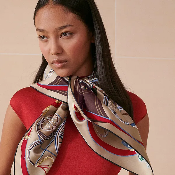 Khăn Lụa Nữ Hermès Stately Wheels Scarf 90x90cm Màu Nâu - Thời trang - Vua Hàng Hiệu