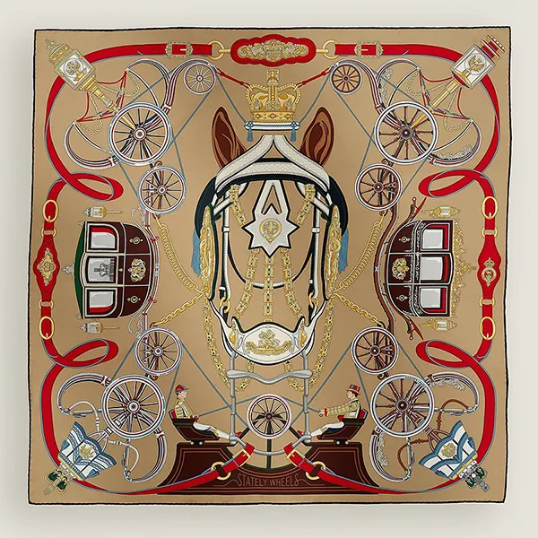 Khăn Lụa Nữ Hermès Stately Wheels Scarf 90x90cm Màu Nâu - Thời trang - Vua Hàng Hiệu
