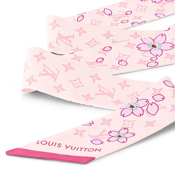 Khăn Lụa Nữ Louis Vuitton LV x TM Monogram Cherry Blossom Bandeau BB M94969 Màu Hồng