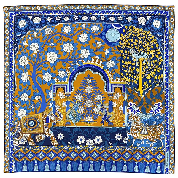 Khăn Lụa Nữ Salvatore Ferragamo Rajastan Silk Graphic-print Scarf 90x90cm Màu Xanh Blue - Thời trang - Vua Hàng Hiệu