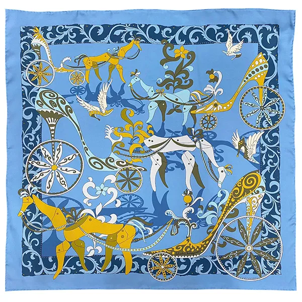 Khăn Lụa Nữ Salvatore Ferragamo Silk Graphic-print Scarf 90x90cm Màu Xanh Phối Vàng - Thời trang - Vua Hàng Hiệu