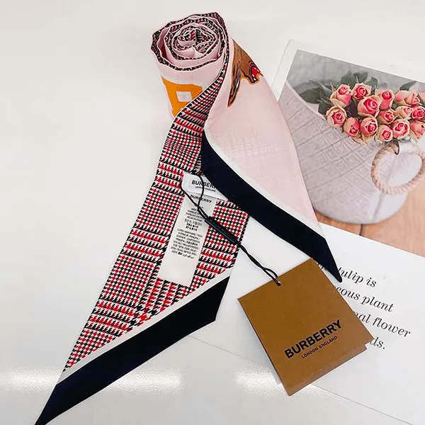 Khăn Nữ Burberry Silk Square Turban 80375241 Màu Hồng Kẻ