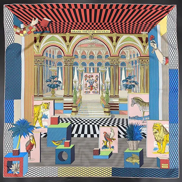 Khăn Nữ Hermès 90 Cm Silk Scarf Grand Theatre Nouveau Multicolour Phối Màu