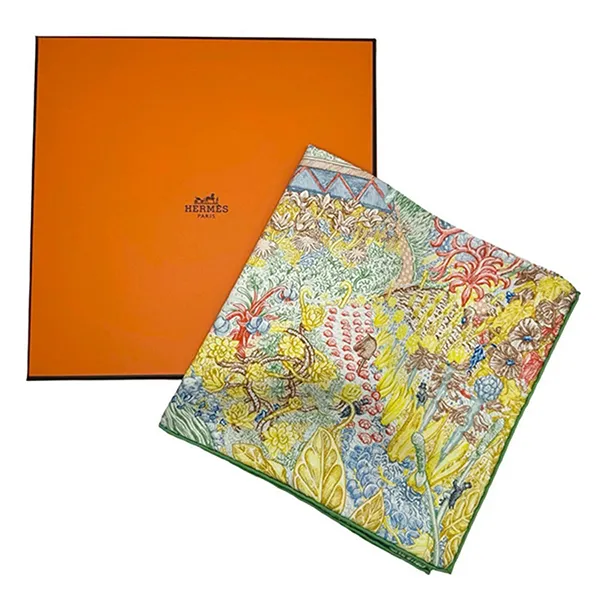 Khăn Nữ Hermès 90 Hermes Scarf Carre 90 Crazy Faubourg Màu Xanh Họa Tiết