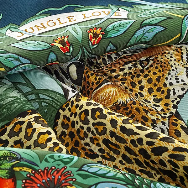 Khăn Nữ Hermès Jungle Love Forever Scarf 90 H001876SV29 Màu Xanh Blue