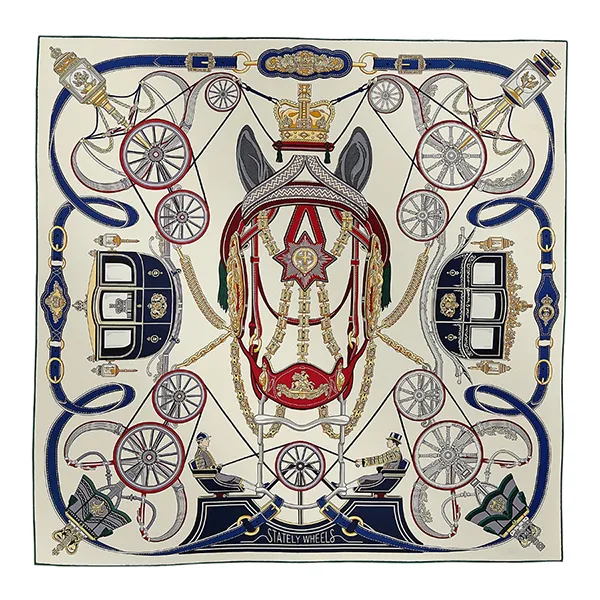 Khăn Nữ Hermès Stately Wheels Scarf 90 H004163SV01 Màu Be