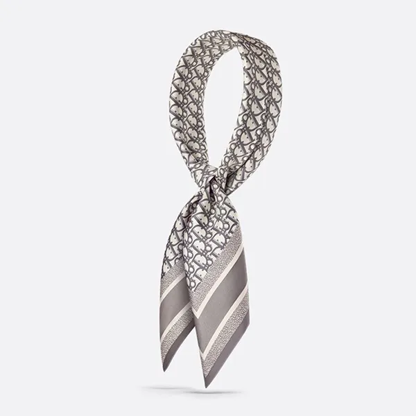 Khăn Phụ Kiện Nữ Dior Oblique Diortwin 90 Square Scarf Gray And Navy Blue Silk Twill 15DOB090I600_C810 Màu Xám Họa Tiết N-QL