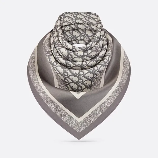 Khăn Phụ Kiện Nữ Dior Oblique Diortwin 90 Square Scarf Gray And Navy Blue Silk Twill 15DOB090I600_C810 Màu Xám Họa Tiết N-QL