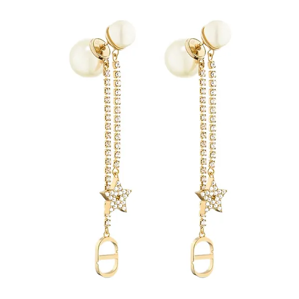 Khuyên Tai Nữ Dior Tribales Earrings Gold-Finish Metal, White Resin Pearls and White Crystals Màu Vàng D- PT - Trang sức - Vua Hàng Hiệu