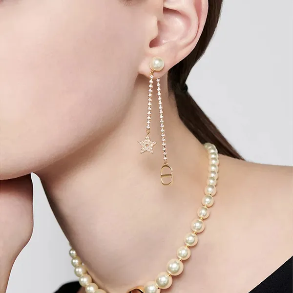 Khuyên Tai Nữ Dior Tribales Earrings Gold-Finish Metal, White Resin Pearls and White Crystals Màu Vàng D- PT - Trang sức - Vua Hàng Hiệu