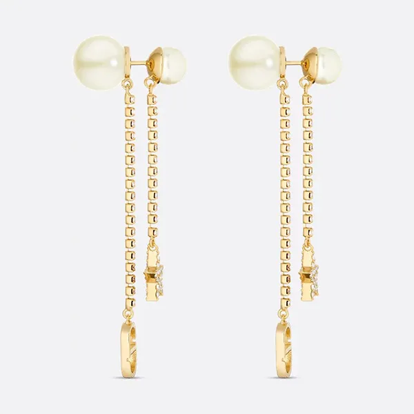 Khuyên Tai Nữ Dior Tribales Earrings Gold-Finish Metal, White Resin Pearls and White Crystals Màu Vàng D- PT - Trang sức - Vua Hàng Hiệu