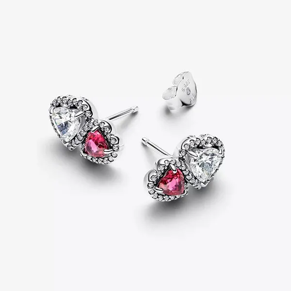 Khuyên Tai Nữ Pandora Timeless Sterling Silver Halo Hearts Stud Earrings 293633C01 Màu Hồng Bạc