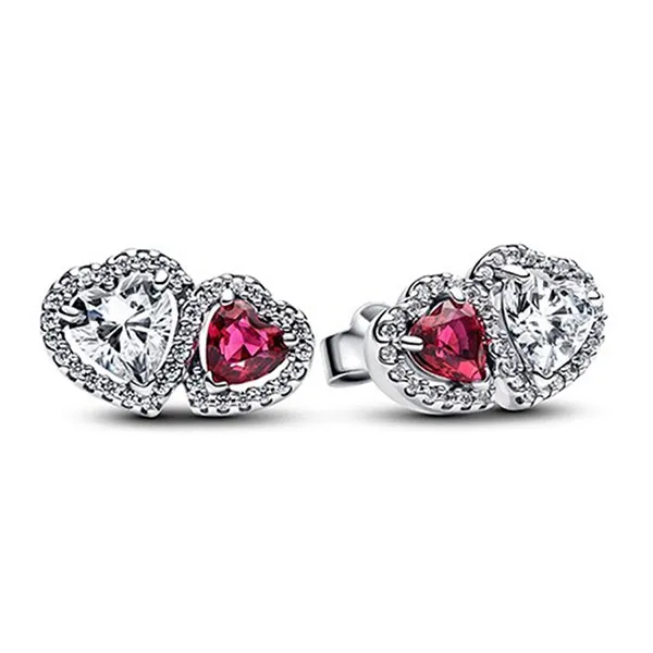 Khuyên Tai Nữ Pandora Timeless Sterling Silver Halo Hearts Stud Earrings 293633C01 Màu Hồng Bạc