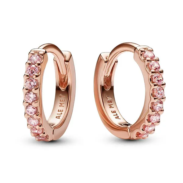 Khuyên Tai Nữ Pandora Timless Mạ Vàng Hồng 14K Tròn Đính Đá 283015C01 Màu Vàng Hồng