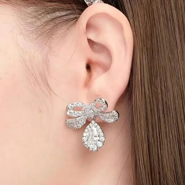 Khuyên Tai Nữ Shushu/Tong Yvmin Edition Lissome Gem Bowknot Earrings Màu Bạc - Trang sức - Vua Hàng Hiệu