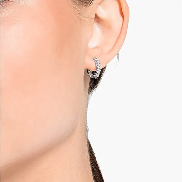 Khuyên Tai Nữ Swarovski IMatrix Vittore Hoop Earringsround Cut, White, Rhodium Plated 5562126 Màu Bạc
