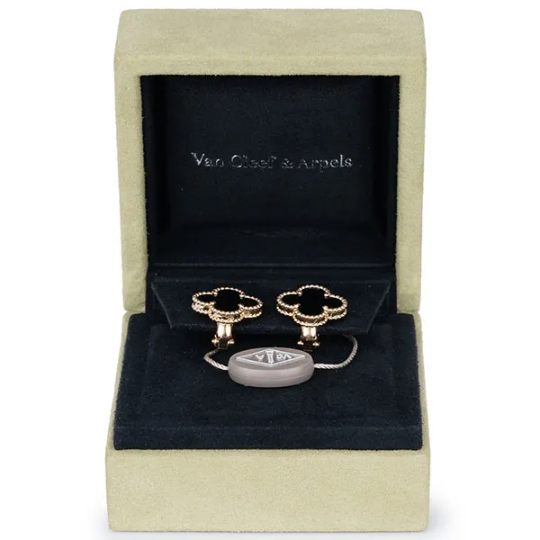 Khuyên Tai Nữ Van Cleef & Arpels Alhambra Vintage Earrings Onyx Yellow Gold Màu Vàng Đen