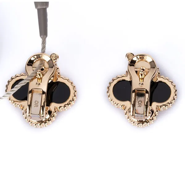 Khuyên Tai Nữ Van Cleef & Arpels Alhambra Vintage Earrings Onyx Yellow Gold Màu Vàng Đen