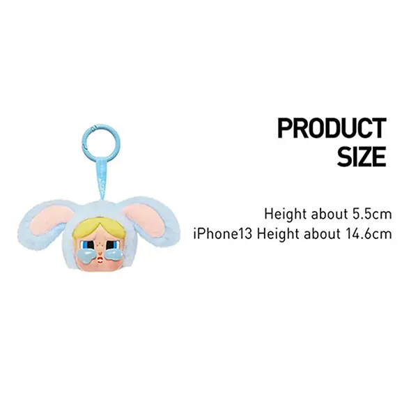 Móc Khóa Pop Mart Crybaby x Powerpuff Girls Series Vinyl Face Plush Bunny Bubbles Màu Hồng Xanh
