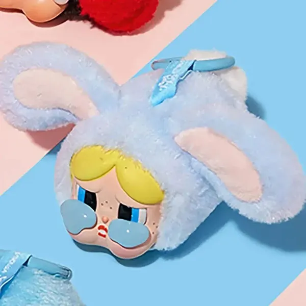 Móc Khóa Pop Mart Crybaby x Powerpuff Girls Series Vinyl Face Plush Bunny Bubbles Màu Hồng Xanh