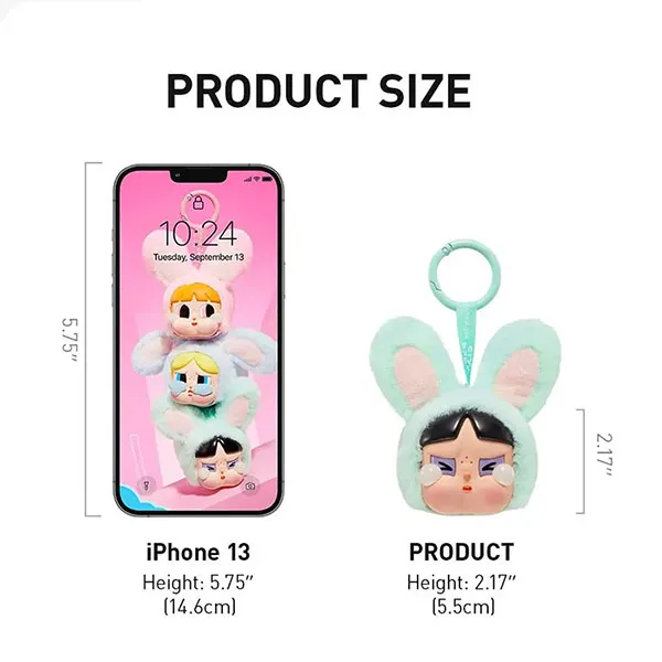 Móc Khóa Pop Mart Crybaby x Powerpuff Girls Series Vinyl Face Plush Blind Box Bunny Buttercup Màu Xanh - Phụ kiện - Vua Hàng Hiệu