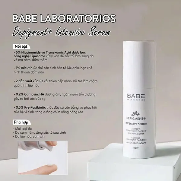 Serum Dưỡng Sáng Mờ Thâm Babe Laboratorios Depigment Intensive Night 30ml