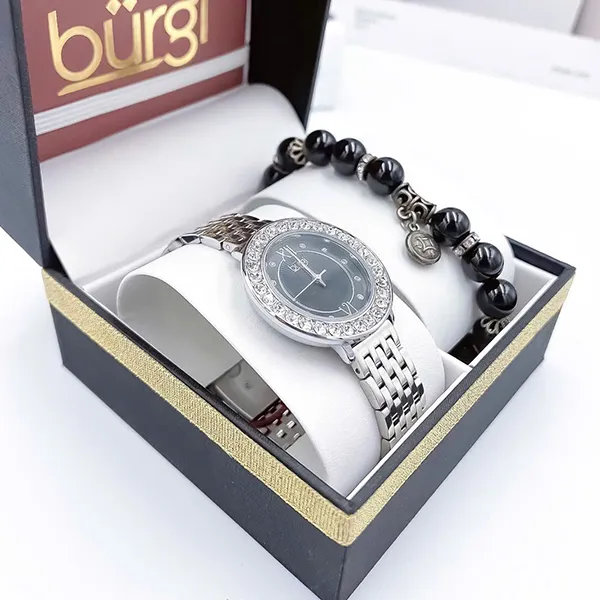 Set Đồng Hồ Nữ Burgi BUR274 Watch + Vòng Tay Đá Cẩm Thạch Màu Bạc Đen - Đồng hồ - Vua Hàng Hiệu