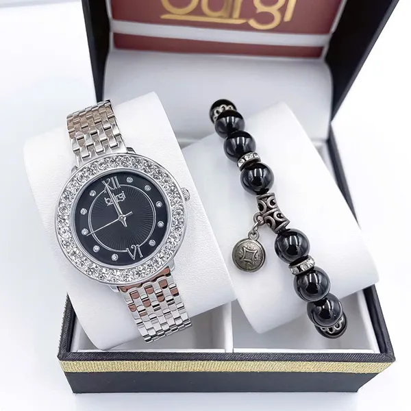 Set Đồng Hồ Nữ Burgi BUR274 Watch + Vòng Tay Đá Cẩm Thạch Màu Bạc Đen - Đồng hồ - Vua Hàng Hiệu