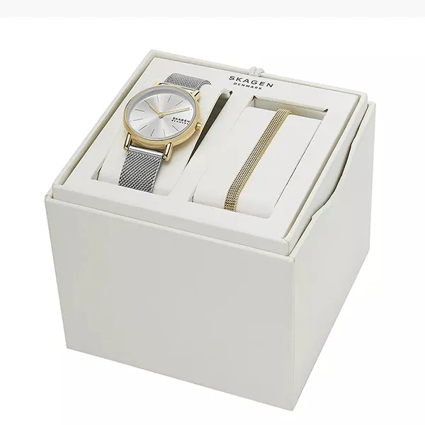 Set Đồng Hồ Nữ Skagen Signatur Lille Silver Stainless Steel Mesh Watch And Bracelet SKW3153SET Màu Bạc