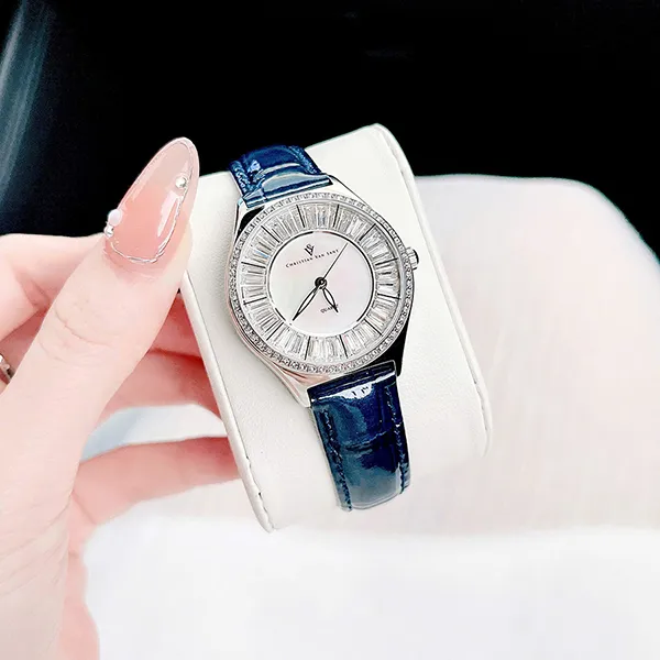 Set Đồng Hồ Và Vòng Đeo Tay Nữ Christian Van Sant Luna 33mm Màu Xanh Trắng