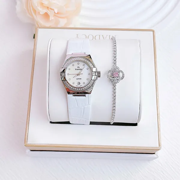 Set Đồng Hồ Và Vòng Đeo Tay Nữ FL Franklin Quartz Watch FL42210 Màu Trắng