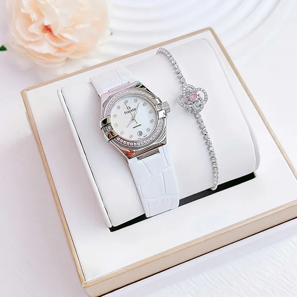 Set Đồng Hồ Và Vòng Đeo Tay Nữ FL Franklin Quartz Watch FL42210 Màu Trắng