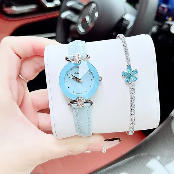 Set Đồng Hồ Và Vòng Đeo Tay Nữ Mathey-Tissot Pyramide P318F 26mm Màu Xanh Dương