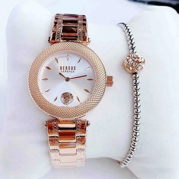 Set Đồng Hồ Và Vòng Đeo Tay Nữ Versace Versus Brick Lane Ladies Watch Rose Gold VSP712218 Màu Vàng Hồng - Đồng hồ - Vua Hàng Hiệu