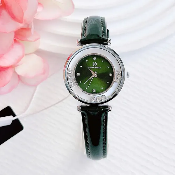 Set Đồng Hồ + Vòng Đeo Tay Nữ Roberto Era Quartz 32mm Màu Bạc Xanh Lá