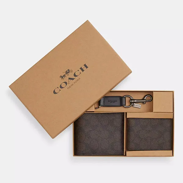 Set Ví Coach 3 In 1 Wallet Gift Set In Signature Canvas CW344 Màu Đen Nâu