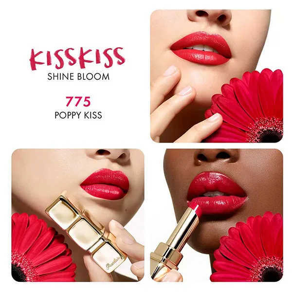 Son Bóng Guerlain KissKiss Shine Bloom Plumping Shine 775 Poppy Kiss Màu Đỏ Hoa Anh Túc - Son Môi - Vua Hàng Hiệu
