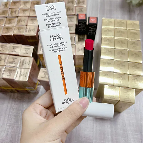 Son Hermès Silky Lipstick Shine Limited Edition 30 Rose Gélatine Màu Đỏ Hồng - Son Môi - Vua Hàng Hiệu