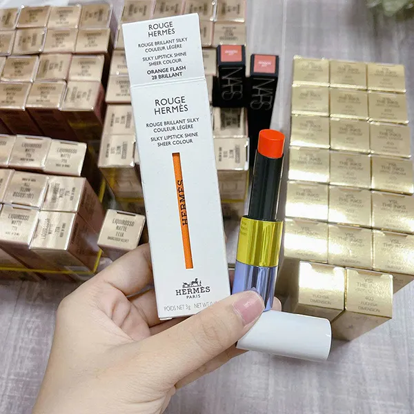 Son Hermès Silky Lipstick Shine Limited Edition 28 Orange Flash Màu Cam Tươi