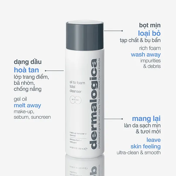 Sữa Rửa Mặt & Tẩy Trang Dermalogica Oil To Foam Total Cleanser 250ml - Sữa Rửa Mặt - Vua Hàng Hiệu