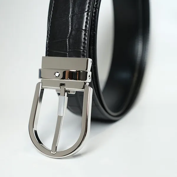 Thắt Lưng Nam Montblanc Horseshoe Buckle Printed Belt Màu Đen