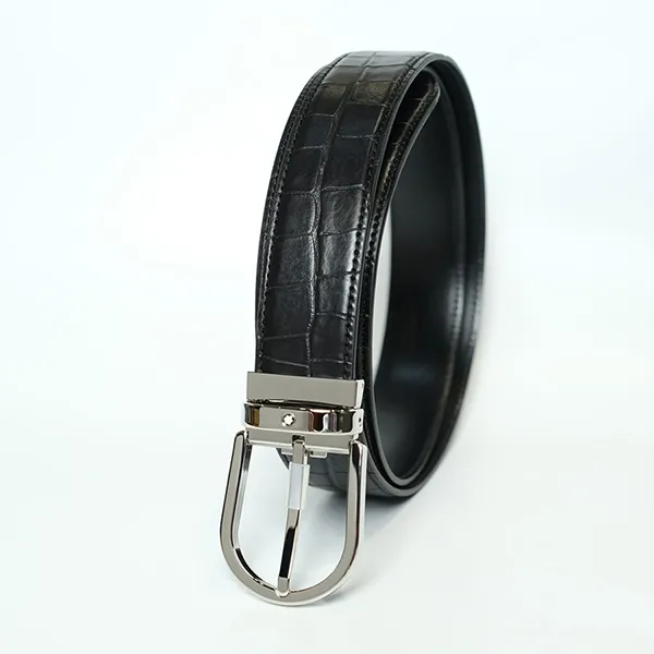 Thắt Lưng Nam Montblanc Horseshoe Buckle Printed Belt Màu Đen