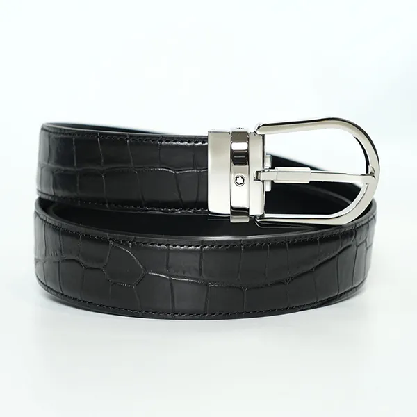 Thắt Lưng Nam Montblanc Horseshoe Buckle Printed Belt Màu Đen