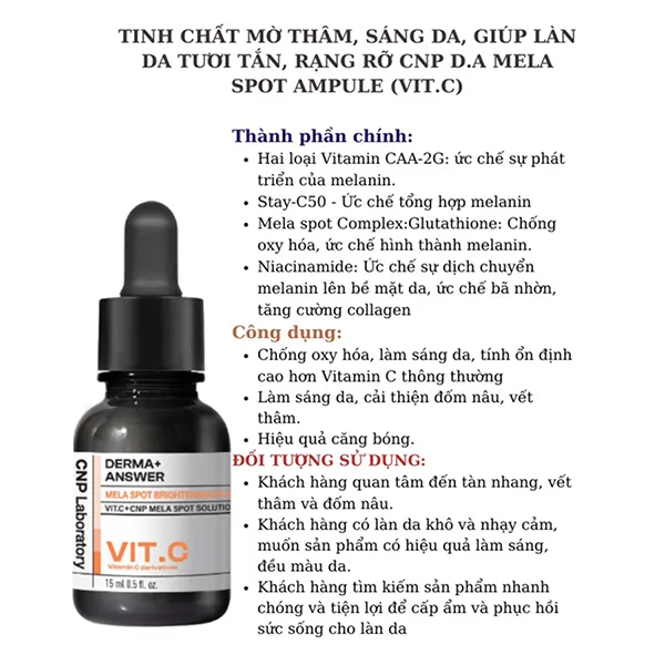 Tinh Chất Dưỡng Sáng Da CNP Derma Answer Mela Spot Brightening Ampule Vit C 15ml - Mỹ phẩm - Vua Hàng Hiệu