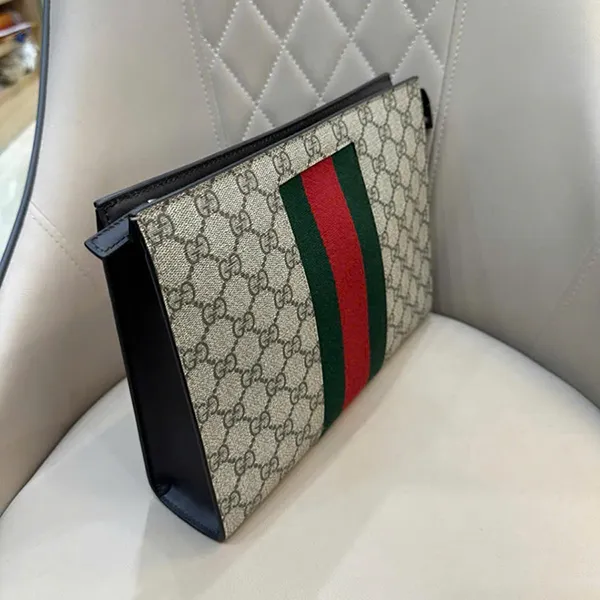 Túi Cầm Tay Nam Gucci GG Supreme Canvas Web Clutch 475316 Phối Màu