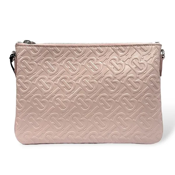Túi Cầm Tay Nữ Burberry TB Peugeot Leather Embossed Side Bag Light Pink 80757971 Màu Hồng