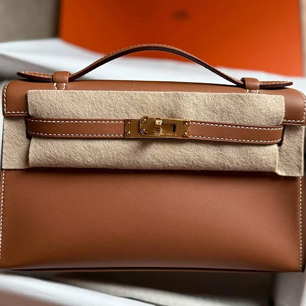 Túi Cầm Tay Nữ Hermès Kelly Pochette Gold Swift Gold Màu Nâu - Túi xách - Vua Hàng Hiệu