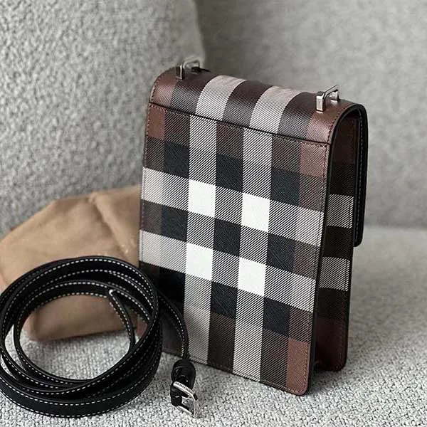 Túi Đeo Chéo Burberry Check Print Leather Robin Bag Birch Brown 80357791 Màu Nâu D-HH - Túi xách - Vua Hàng Hiệu